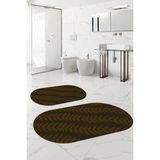 Napoli Home Dijital Baskılı Yıkanabilir Kaymaz Yaprak Desenli Oval Banyo Paspası Klozet Takımı, Klozet-74-Kahve, - Kahverengi