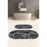 Napoli Home Dijital Baskılı Yıkanabilir Klasik Çiçek Desenli Oval Banyo Paspası Klozet Takımı, Klozet-60-Gri,