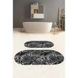 Napoli Home Dijital Baskılı Yıkanabilir Klasik Çiçek Desenli Oval Banyo Paspası Klozet Takımı
