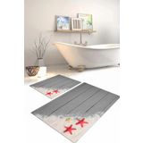 Napoli Home Dijital Baskılı Yıkanabilir Modern Deniz Yıldızı Banyo Paspası Klozet Takımı, KLOZET-72-GRİ,