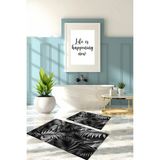 Napoli Home Dijital Baskılı Yıkanabilir Modern Yaprak Desenli Banyo Paspası Klozet Takımı, Klozet-89-Gri,