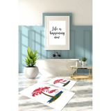 Napoli Home Dijital Baskılı Yıkanabilir Sade Flamingo Desenli Banyo Paspası Klozet Takımı, Klozet-91-Beyaz,