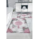 Napoli Home Dijital Baskılı Yıkanabilir Sade Vektörel Desenli Banyo Paspası Klozet Takımı, Klozet-95-Pembe,