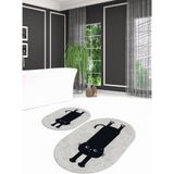 Napoli Home Dijital Kaymaz Yıkanabilir Kedi Desen Oval Banyo Takımı Klozet Takımı, N-O-Klozet-39-Gri, - Renkli - Paspas
