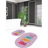 Napoli Home Dijital Kaymaz Yıkanabilir Kedi Desen Oval Banyo Takımı Klozet Takımı, N-O-Klozet-41-Pembe, - Renkli - Paspas