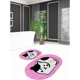 Napoli Home Dijital Kaymaz Yıkanabilir Kedi Desen Oval Banyo Takımı Klozet Takımı, N-O-Klozet-43-Pembe, - Renkli - Paspas