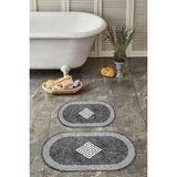 Napoli Home Dijital Yıkanabilir Çerçeveli Klasik Model Oval Banyo Paspası Klozet Takımı, Klozet-54-Gri,