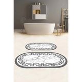 Napoli Home Dijital Yıkanabilir Çerçeveli Mermer Model Oval Banyo Paspası Klozet Takımı, Klozet-57-Gri,