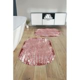 Napoli Home Dijital Yıkanabilir Kare Desen Detaylı Oval Banyo Paspası Klozet Takımı