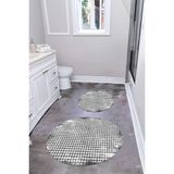 Napoli Home Dijital Yıkanabilir Kare Desen Detaylı Yuvarlak Banyo Paspası Klozet Takımı, Klozet-84-Gri,
