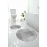 Napoli Home Dijital Yıkanabilir Kaymaz Kilim Görünümlü Yuvarlak Banyo Paspası Klozet Takımı, KLOZET-88-GRİ,