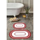 Napoli Home Dijital Yıkanabilir Kaymaz Klasik Model Oval Banyo Paspası Klozet Takımı, Klozet-53-Kırmızı,