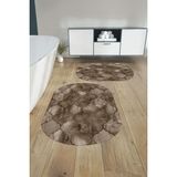 Napoli Home Dijital Yıkanabilir Kaymaz Kupa Desenli Oval Banyo Paspası Klozet Takımı, Klozet-81-Kahve, - Kahverengi