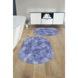 Napoli Home Dijital Yıkanabilir Kaymaz Kupa Desenli Oval Banyo Paspası Klozet Takımı, Klozet-81-Lacivert,
