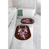 Napoli Home Dijital Yıkanabilir Kaymaz Kuş Tüyü Desenli Oval Banyo Paspası Klozet Takımı, Klozet-92-Kahve, - Kahverengi