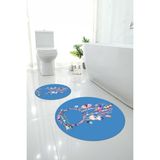 Napoli Home Dijital Yıkanabilir Kaymaz Kuş Tüyü Desenli Yuvarlak Banyo Paspası Klozet Takımı, Klozet-92-Mavi,