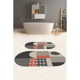 Napoli Home Dijital Yıkanabilir Kaymaz Modern Desen Oval Banyo Paspası Klozet Takımı, Klozet-59-Gri,