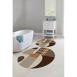Napoli Home Dijital Yıkanabilir Kaymaz Modern Desen Yuvarlak Banyo Paspası Klozet Takımı, Klozet-59-Kahve, - Kahverengi