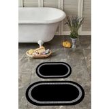 Napoli Home Dijital Yıkanabilir Kaymaz Sade Çerçeveli Oval Banyo Paspası Klozet Takımı, KLOZET-56-SİYAH,