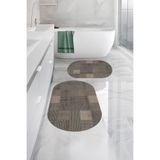 Napoli Home Dijital Yıkanabilir Kaymaz Taban Kilim Görünümlü Oval Banyo Paspası Klozet Takımı