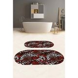 Napoli Home Dijital Yıkanabilir Klasik Çiçek Desenli Oval Banyo Paspası Klozet Takımı, Klozet-60-Kırmızı,