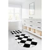 Napoli Home Dijital Yıkanabilir Mermer Zemin Desenli Oval Banyo Paspası Klozet Takımı, Klozet-78-Siyah,
