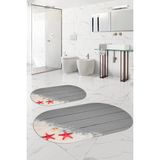 Napoli Home Dijital Yıkanabilir Modern Deniz Yıldızı Oval Banyo Paspası Klozet Takımı, Klozet-72-Gri,