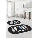 Napoli Home Dijital Yıkanabilir Renkli Balık Desenli Oval Banyo Paspası Klozet Takımı