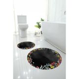 Napoli Home Dijital Yıkanabilir Renkli Çiçek Desenli Yuvarlak Banyo Paspası Klozet Takımı, Klozet-90-Gri,