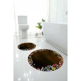 Napoli Home Dijital Yıkanabilir Renkli Çiçek Desenli Yuvarlak Banyo Paspası Klozet Takımı, Klozet-90-Kahve, - Kahverengi