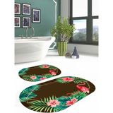 Napoli Home Dijital Yıkanabilir Renkli Flamingo Desenli Oval Banyo Paspası Klozet Takımı, Klozet-67-Kahve, - Kahverengi