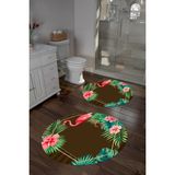 Napoli Home Dijital Yıkanabilir Renkli Flamingo Desenli Yuvarlak Banyo Paspası Klozet Takımı, Klozet-67-Kahve, - Kahverengi