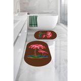 Napoli Home Dijital Yıkanabilir Sade Flamingo Desenli Oval Banyo Paspası Klozet Takımı, Klozet-91-Kahve, - Kahverengi