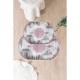 Napoli Home Dijital Yıkanabilir Sade Vektörel Desenli Oval Banyo Paspası Klozet Takımı, Klozet-95-Pembe,