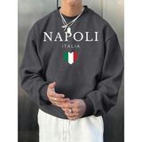 Napoli Italya Mektup ve Bayrak Baskı Erkek Kazak Bisiklet Yaka Rahat Kazak Sonbahar Sokak Şık - Antrasit