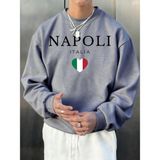 Napoli Italya Mektup ve Bayrak Baskı Erkek Kazak Bisiklet Yaka Rahat Kazak Sonbahar Sokak Şık - Gri - 2XL