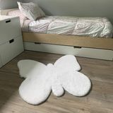 NAPOLİ Yumuşak Tüylü Yıkanabilir Premium Tavşan Post Peluş Halı Kelebek Desen Beyaz - 80 x 80 cm - Renkli