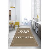 Napolihome Baskılı Çatal Bıçak Desenli Kitchen Yazılı Yıkanabilir Kaymaz Taban Salon Mutfak Halısı,Bej 60 X 100