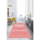 Napolihome Baskılı Çatal Bıçak Desenli Kitchen Yazılı Yıkanabilir Kaymaz Taban Salon Mutfak Halısı,Pembe 100 X 200