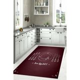 Napolihome Baskılı Çatal Bıçak Desenli Yıkanabilir Kaymaz Taban Yolluk Salon Mutfak Halısı,Kırmızı 80 X 200