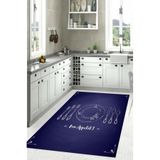 Napolihome Baskılı Çatal Bıçak Desenli Yıkanabilir Kaymaz Taban Yolluk Salon Mutfak Halısı,Mavi 60 X 100