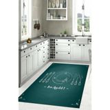 Napolihome Baskılı Çatal Bıçak Desenli Yıkanabilir Kaymaz Taban Yolluk Salon Mutfak Halısı,Turkuaz 100 X 200