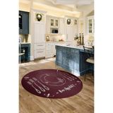 Napolihome Baskılı Çatal Bıçak Desenli Yıkanabilir Kaymaz Taban Yuvarlak Salon Mutfak Halısı,Kırmızı 60 X 60