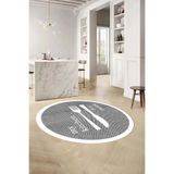 Napolihome Baskılı Çatal Bıçak Motifli Yıkanabilir Kaymaz Taban Yuvarlak Salon Mutfak Halısı,Beyaz 120 X 120