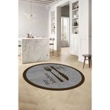 Napolihome Baskılı Çatal Bıçak Motifli Yıkanabilir Kaymaz Taban Yuvarlak Salon Mutfak Halısı,Kahverengi 160 X 160
