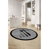 Napolihome Baskılı Çatal Bıçak Motifli Yıkanabilir Kaymaz Taban Yuvarlak Salon Mutfak Halısı,Siyah 60 X 60