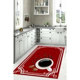 Napolihome Baskılı Kahve Çekirdeği Desenli Yıkanabilir Kaymaz Taban Yolluk Salon Mutfak Halısı,Kırmızı 80 X 250