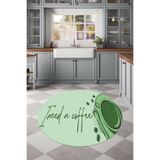 Napolihome Baskılı Kahve Fincan Desenli Yıkanabilir Kaymaz Taban Yuvarlak Salon Mutfak Halısı,Yeşil 60 X 60