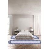 Napolihome Baskılı Kaymaz Taban Yıkanabilir Çerçeve Desenli Oval Üçlü Yatak Odası,Mavi 100 X 100