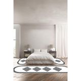 Napolihome Baskılı Kaymaz Taban Yıkanabilir Çerçeve Detaylı Oval Üçlü Yatak Odası,Beyaz 100 X 100